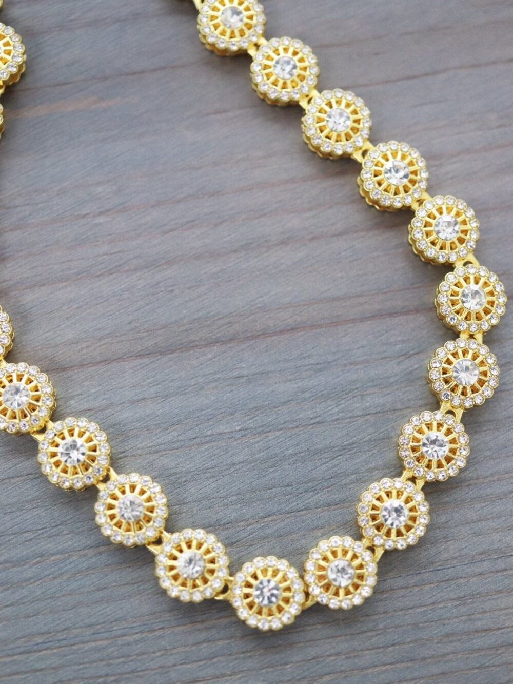 Round Pave Halo Cluster CZ Diamond Tennis Style Necklace 18k Gold Plated